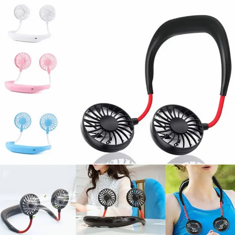 Portable Neck Band Hanging USB Battery Rechargeable Mini Cooler Fan
